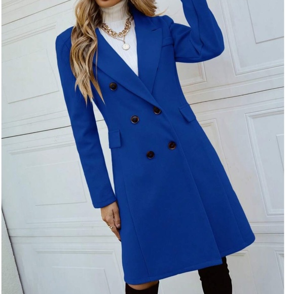 Classic Button Double Breasted Trench Coat Jacket - Picture 5 of 12